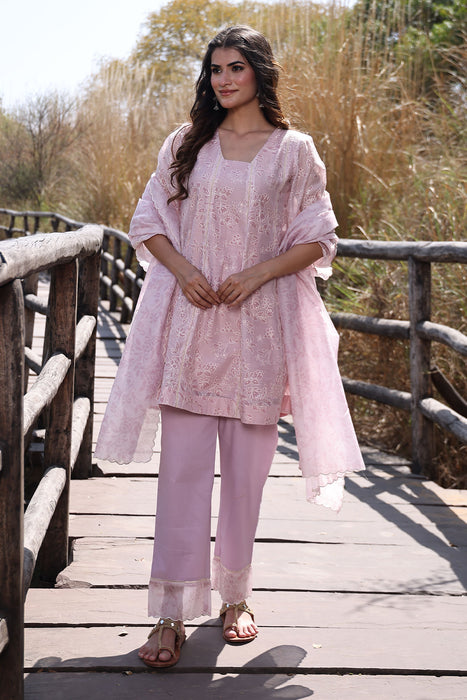Tea Rose Pink Chanderi Suit Set