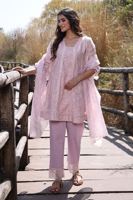 Tea Rose Pink Chanderi Suit Set