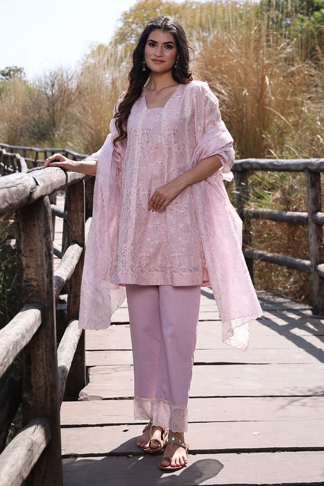Tea Rose Pink Chanderi Suit Set