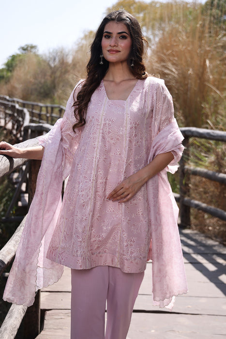 Tea Rose Pink Chanderi Suit Set