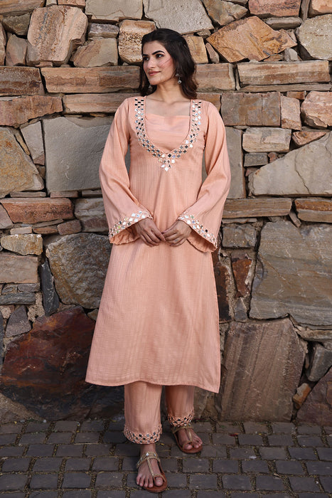 Peachy Keen Mirror Work Kurta Set