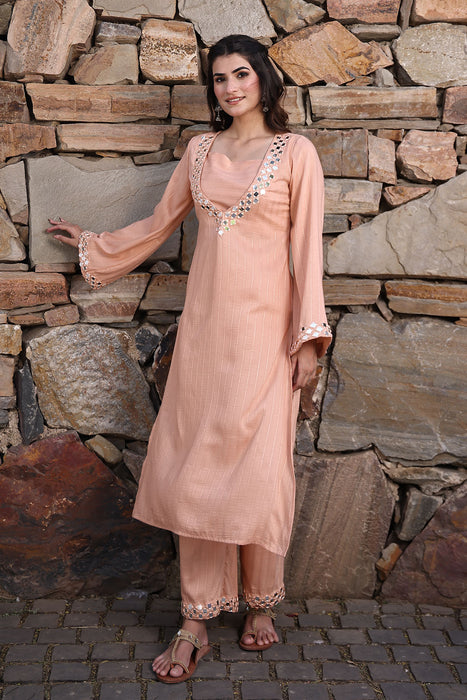 Peachy Keen Mirror Work Kurta Set