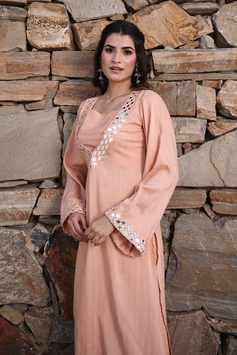 Peachy Keen Mirror Work Kurta Set