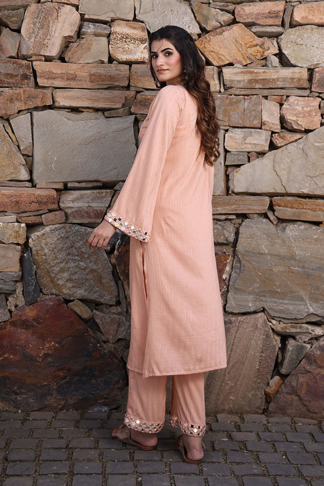 Peachy Keen Mirror Work Kurta Set