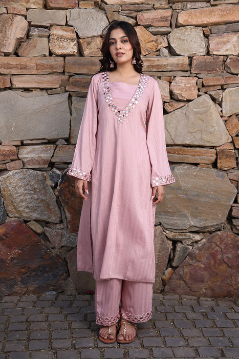 Soft Pink Mirror Work Kurta Set
