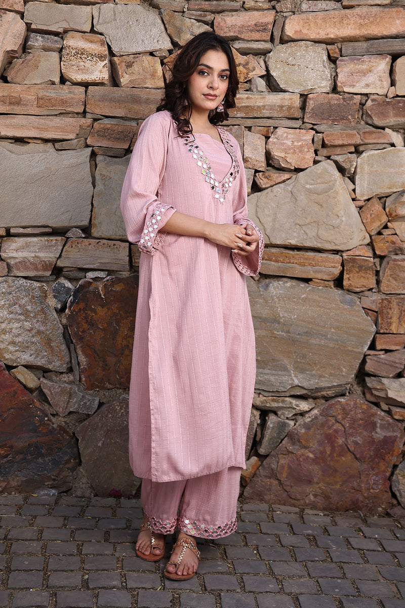Soft Pink Mirror Work Kurta Set