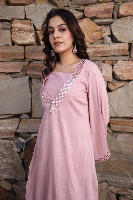 Soft Pink Mirror Work Kurta Set