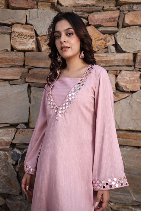 Soft Pink Mirror Work Kurta Set