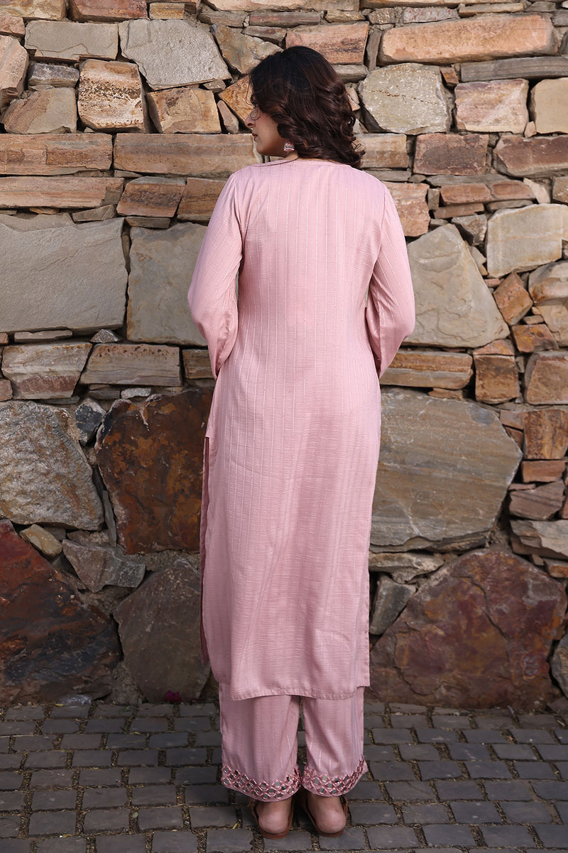 Soft Pink Mirror Work Kurta Set