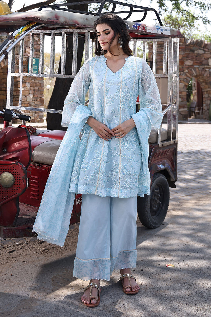 Diamond Blue Chanderi Suit Set