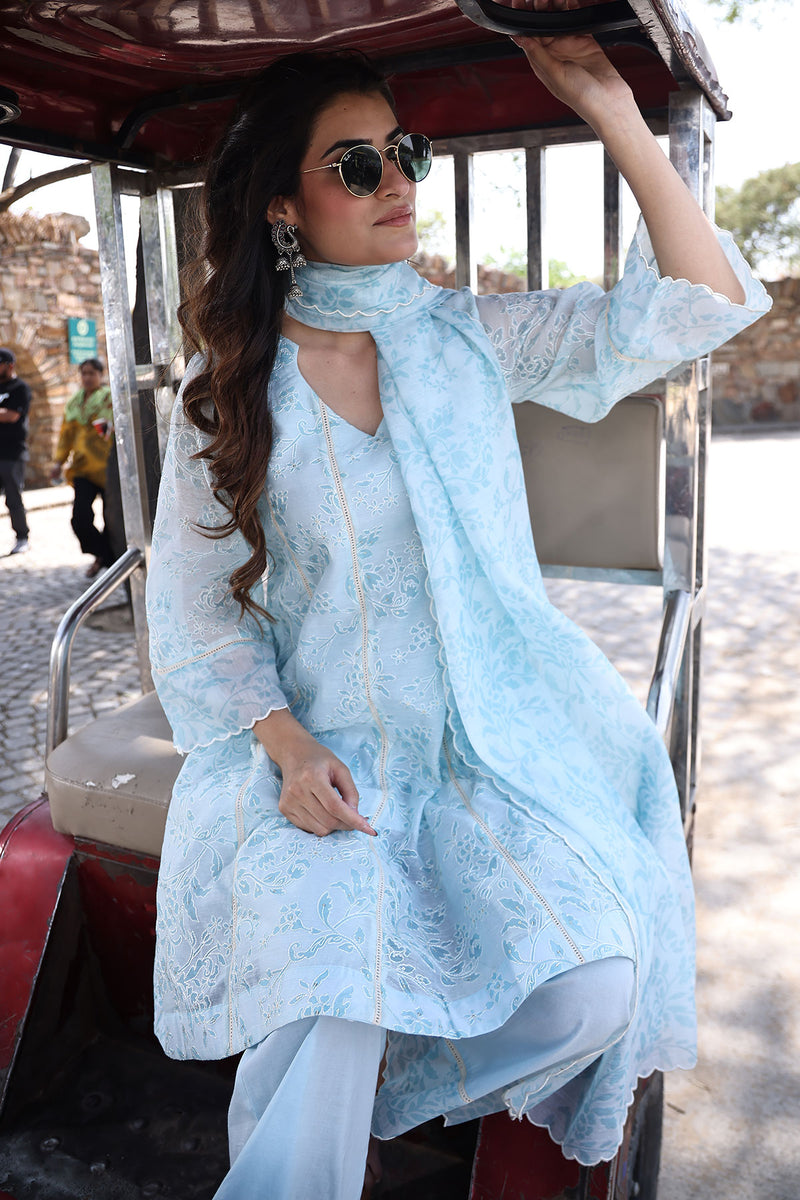 Diamond Blue Chanderi Suit Set