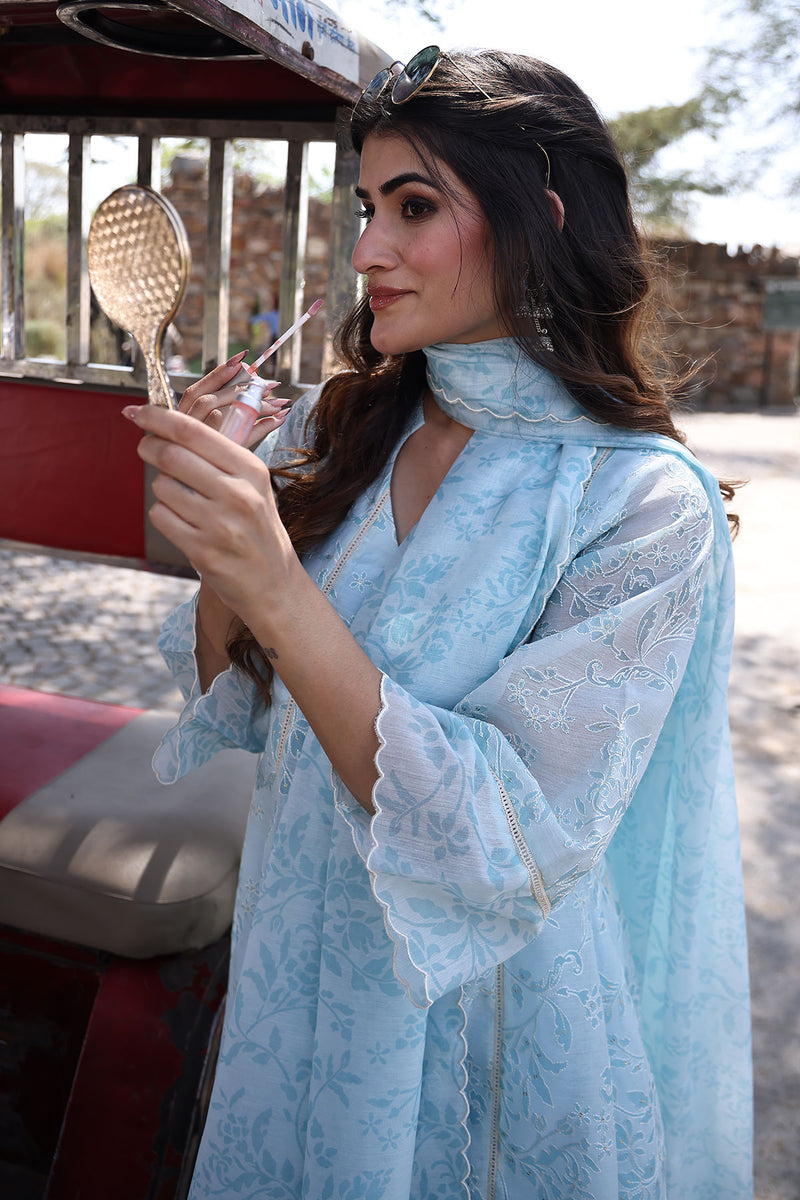 Diamond Blue Chanderi Suit Set