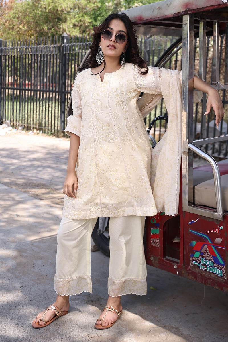 Butter Yellow Chanderi Suit Set
