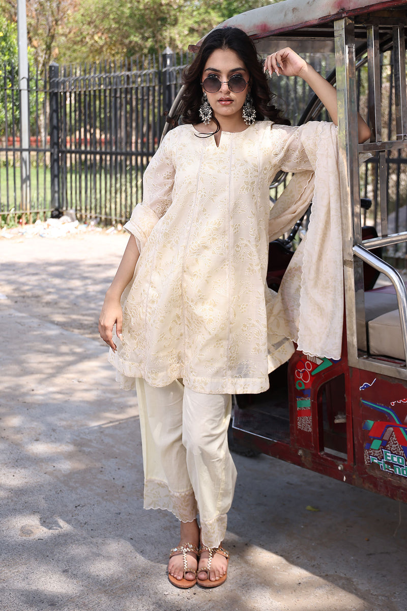 Butter Yellow Chanderi Suit Set