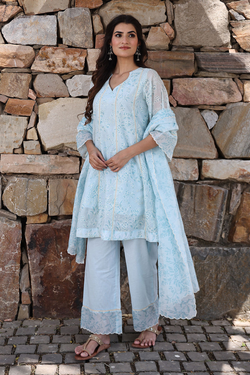 Diamond Blue Chanderi Suit Set
