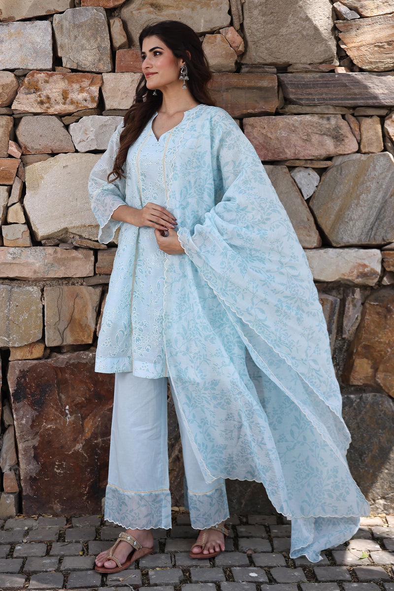 Diamond Blue Chanderi Suit Set