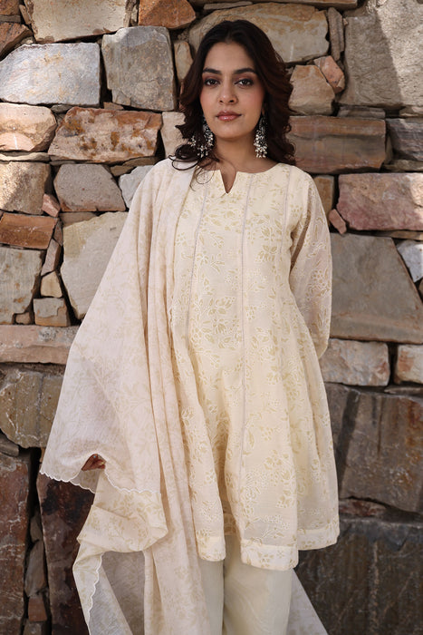 Butter Yellow Chanderi Suit Set