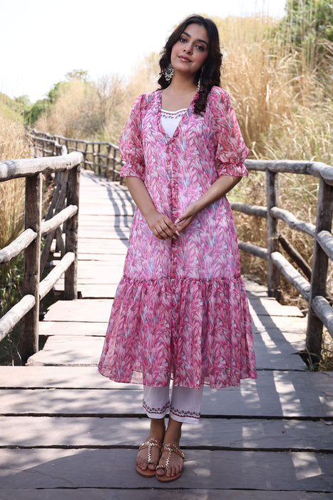 Flamingo Pink Organza Kurta Set