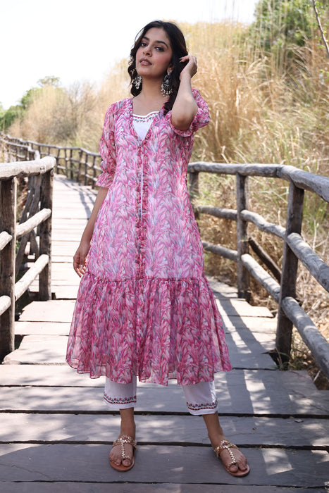 Flamingo Pink Organza Kurta Set