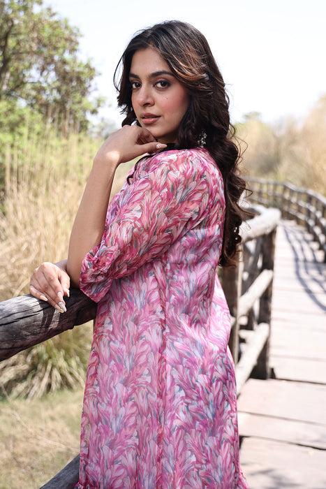 Flamingo Pink Organza Kurta Set