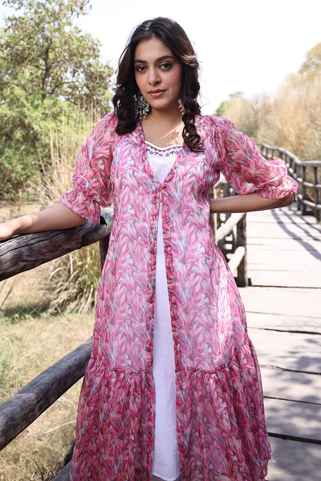 Flamingo Pink Organza Kurta Set