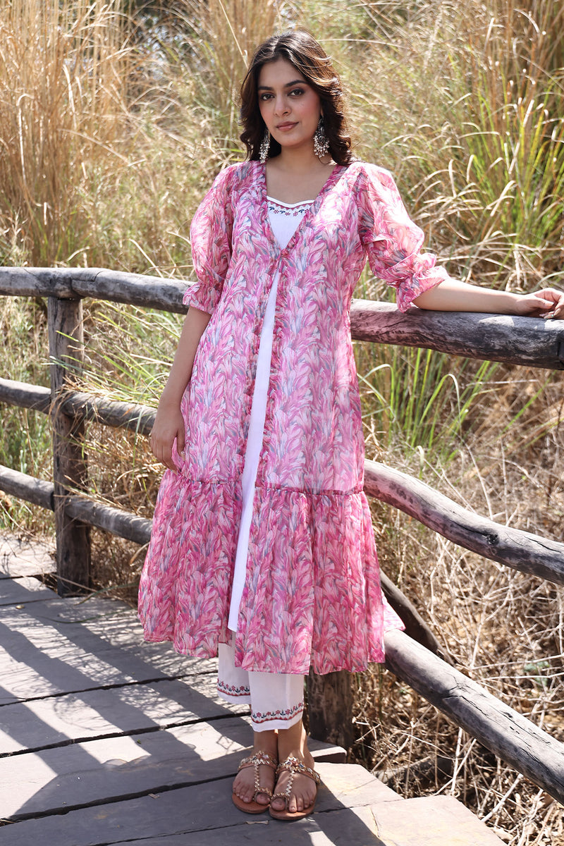 Flamingo Pink Organza Kurta Set