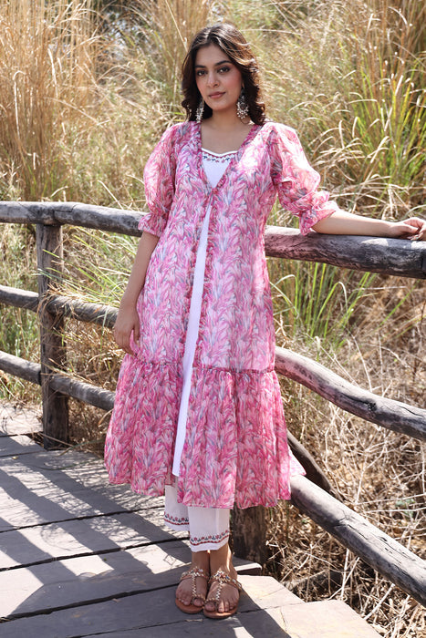 Flamingo Pink Organza Kurta Set