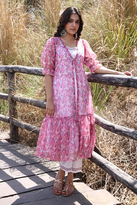 Flamingo Pink Organza Kurta Set