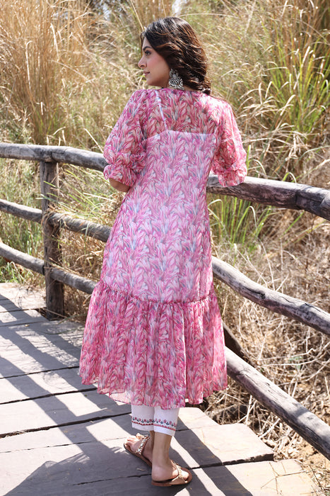 Flamingo Pink Organza Kurta Set