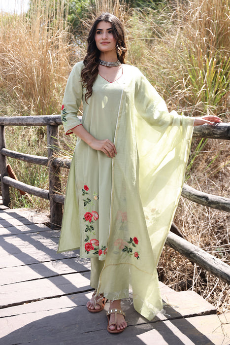 Tea Green Cotton Suit Set