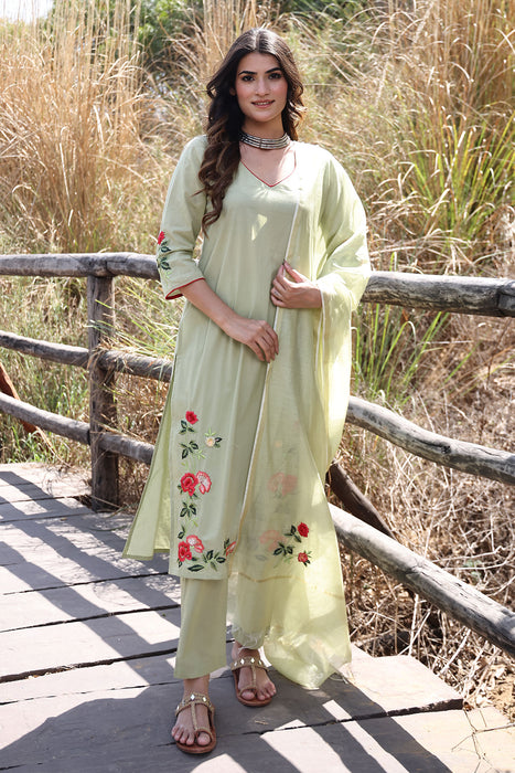Tea Green Cotton Suit Set