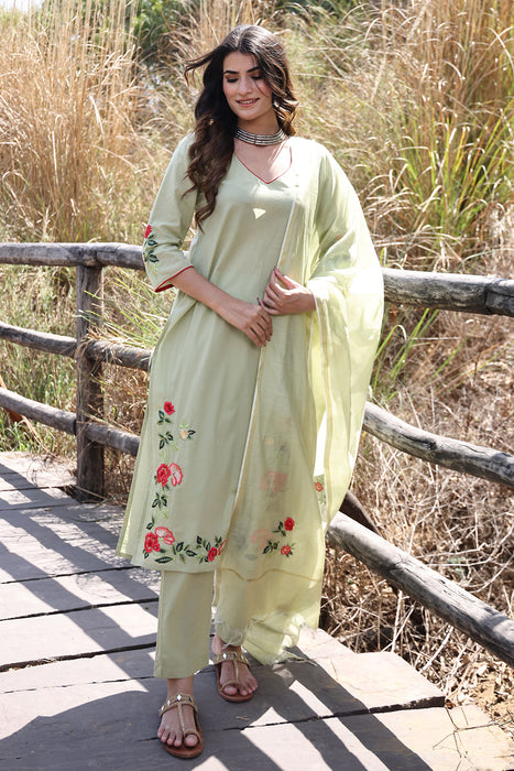 Tea Green Cotton Suit Set