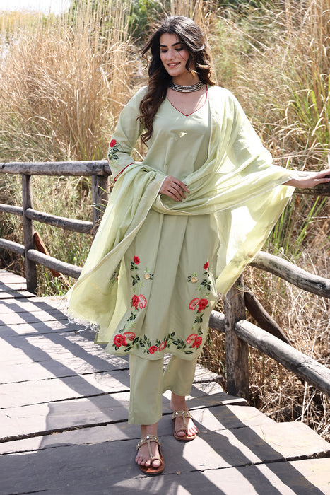 Tea Green Cotton Suit Set