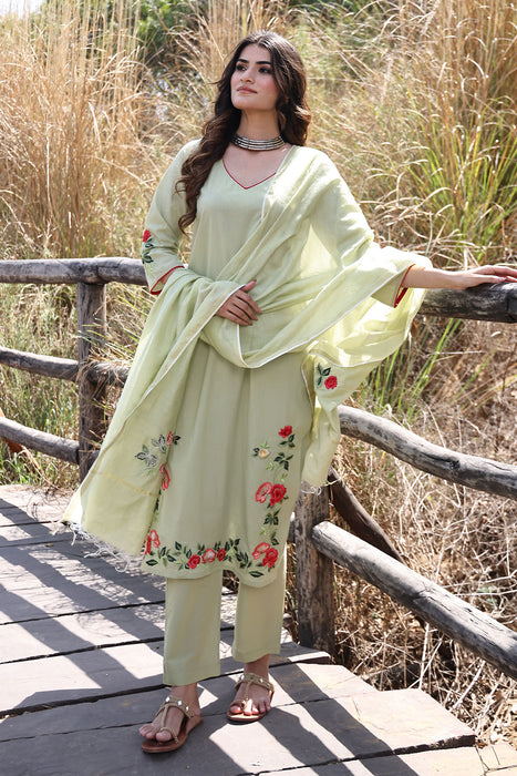 Tea Green Cotton Suit Set