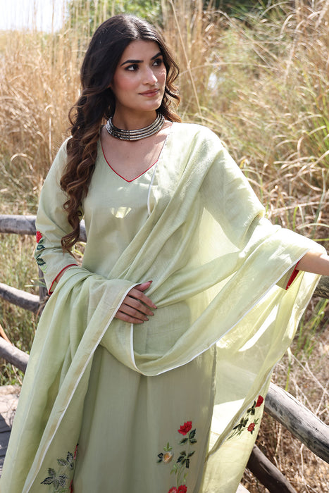 Tea Green Cotton Suit Set