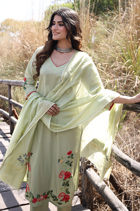 Tea Green Cotton Suit Set