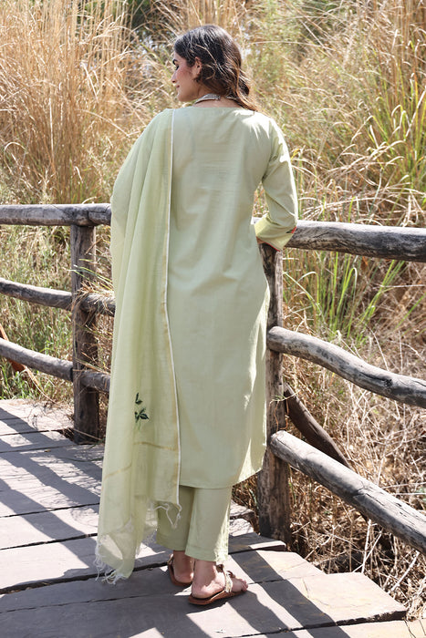 Tea Green Cotton Suit Set