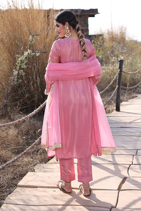 Confetti Pink Embroidered Silk Suit Set