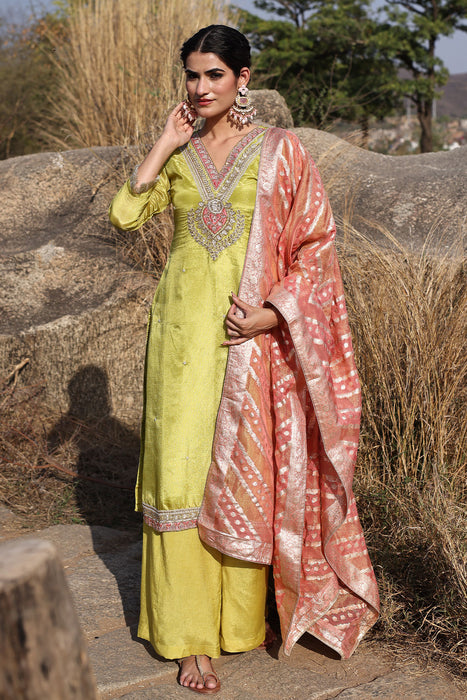 Aurora Yellow Tissue Shimmer Suit Set