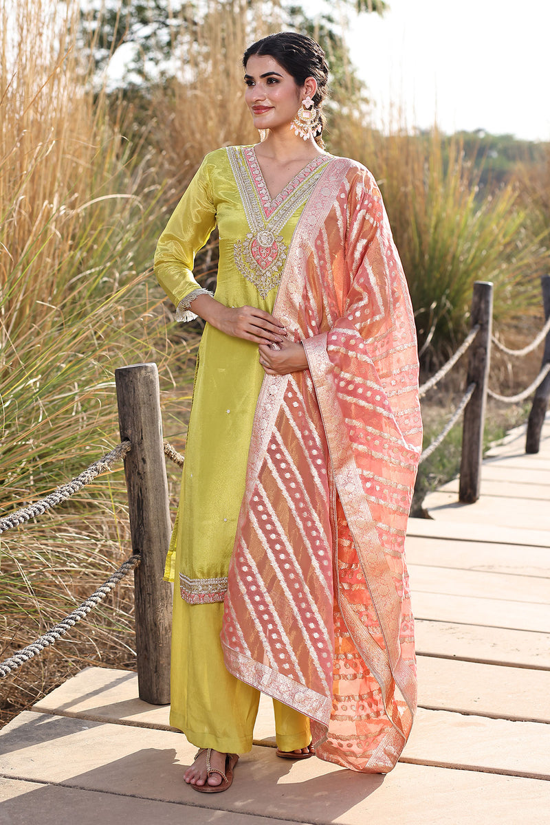 Aurora Yellow Tissue Shimmer Suit Set