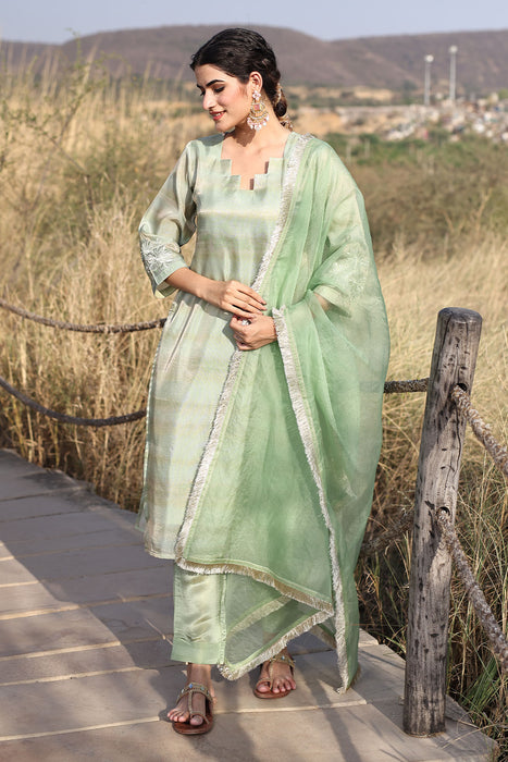 Celadon Green Tissue Shimmer Suit Set