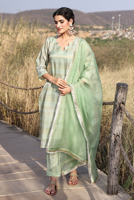 Celadon Green Tissue Shimmer Suit Set