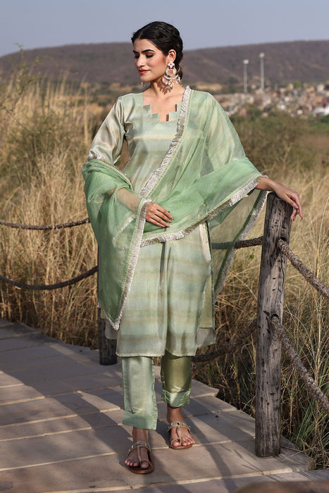 Celadon Green Tissue Shimmer Suit Set