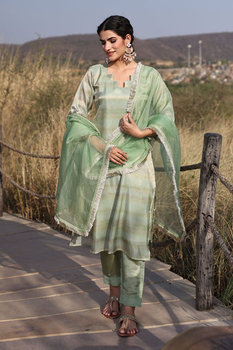 Celadon Green Tissue Shimmer Suit Set