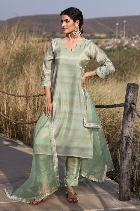 Celadon Green Tissue Shimmer Suit Set
