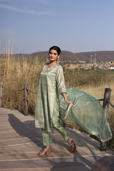 Celadon Green Tissue Shimmer Suit Set