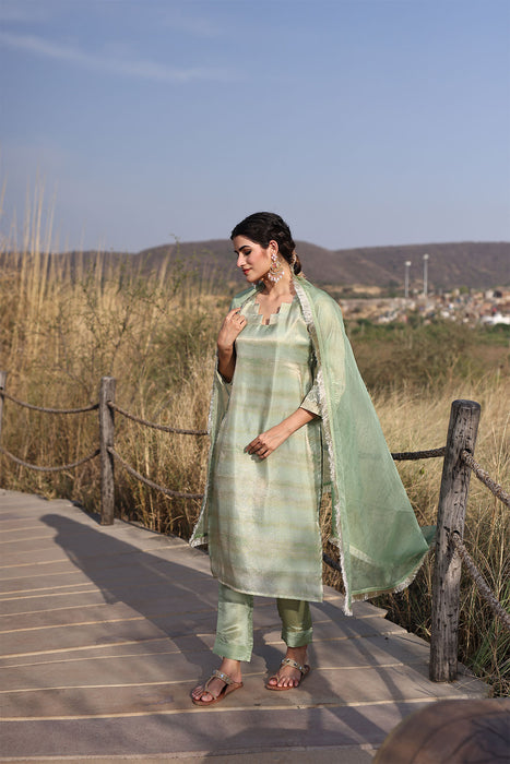 Celadon Green Tissue Shimmer Suit Set