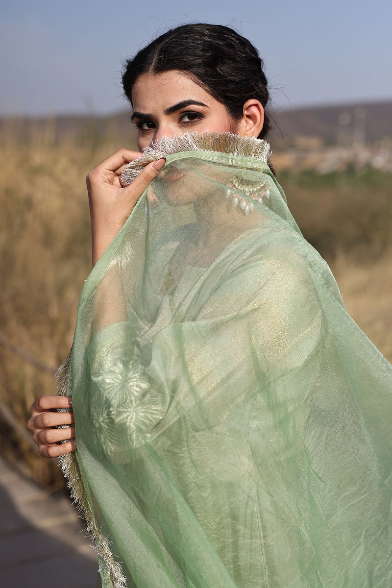 Celadon Green Tissue Shimmer Suit Set