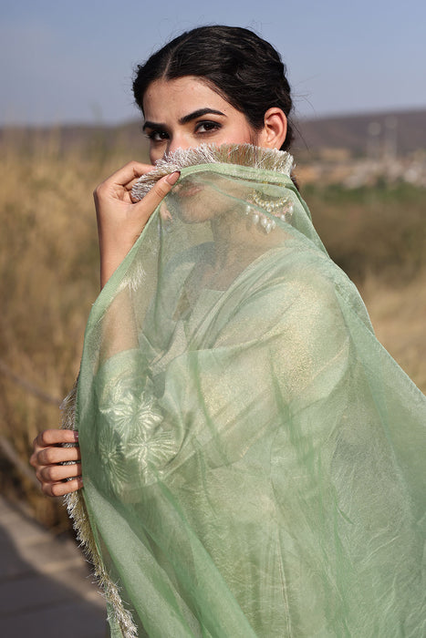 Celadon Green Tissue Shimmer Suit Set