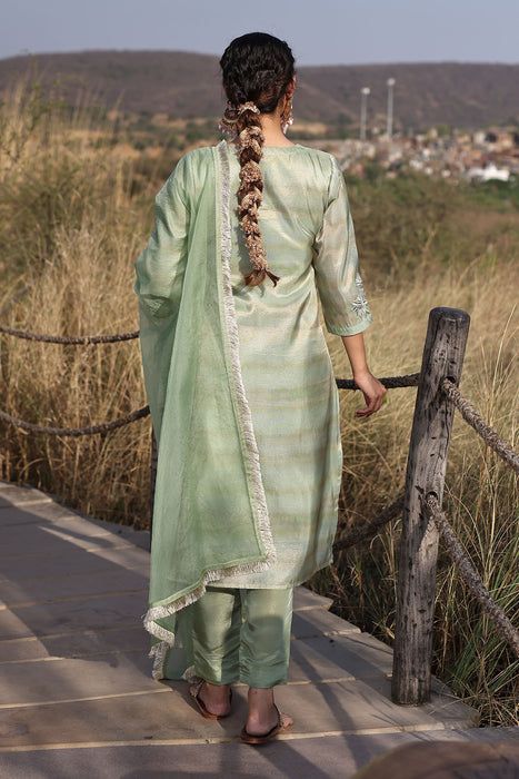 Celadon Green Tissue Shimmer Suit Set